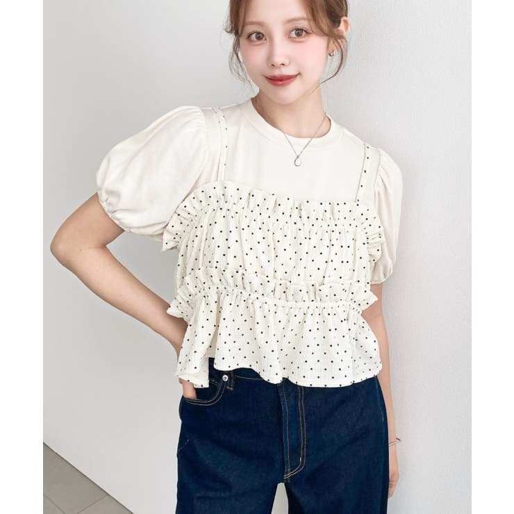 ＼単品着用可◎／ドットプリントビスチェセットパフスリーブリブカットソートップス | moment+ | 詳細画像19 