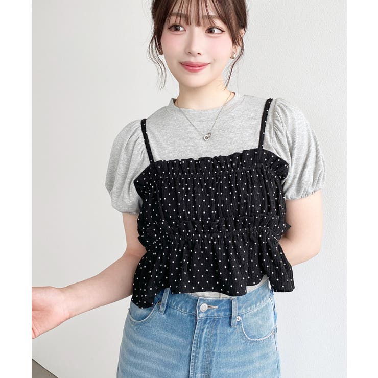 ＼単品着用可◎／ドットプリントビスチェセットパフスリーブリブカットソートップス | moment+ | 詳細画像37 