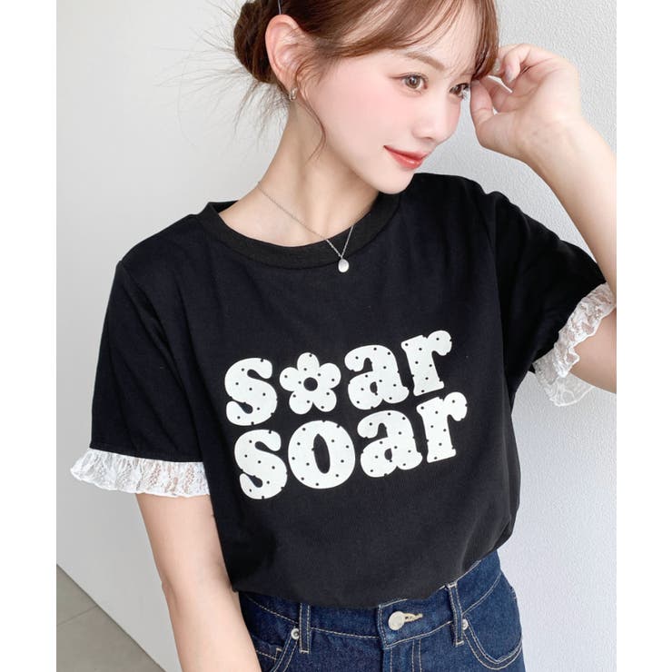ドットロゴプリント袖口レースフリル半袖Tシャツ | moment+ | 詳細画像12 