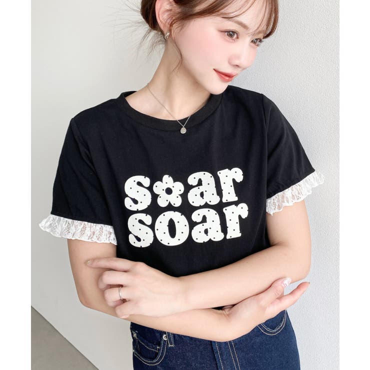 ドットロゴプリント袖口レースフリル半袖Tシャツ | moment+ | 詳細画像15 