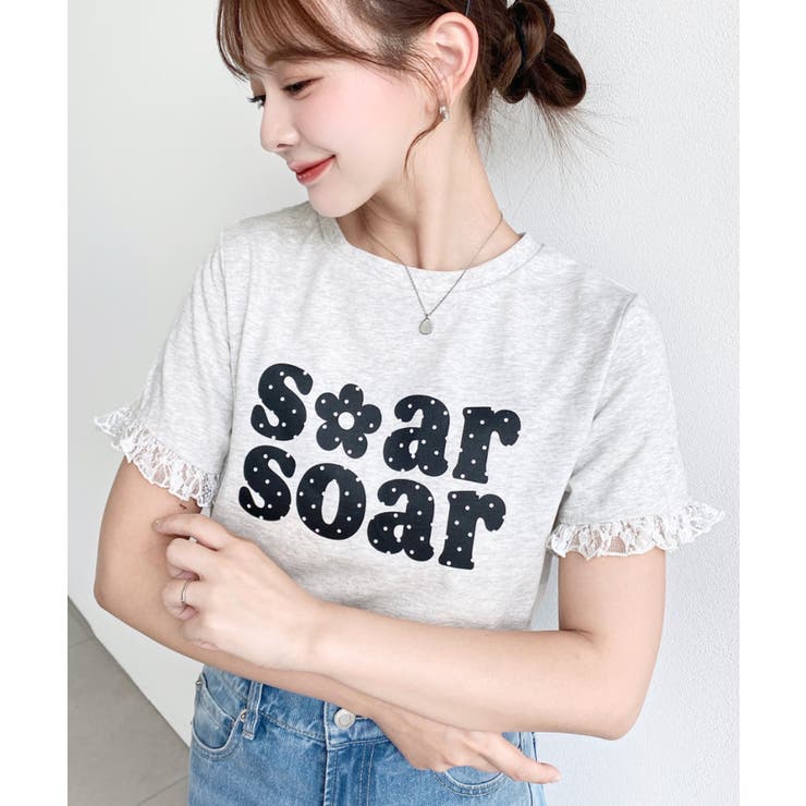 ドットロゴプリント袖口レースフリル半袖Tシャツ | moment+ | 詳細画像17 