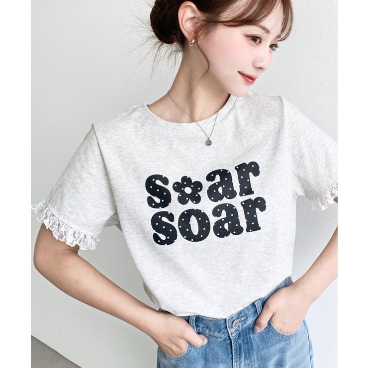 ドットロゴプリント袖口レースフリル半袖Tシャツ | moment+ | 詳細画像18 