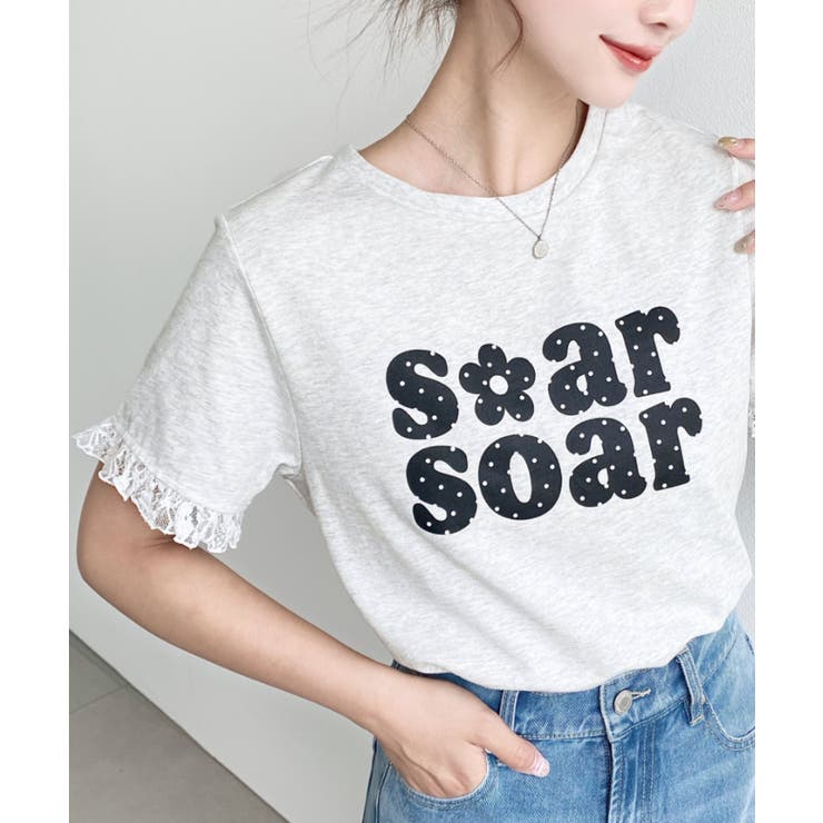 ドットロゴプリント袖口レースフリル半袖Tシャツ | moment+ | 詳細画像19 