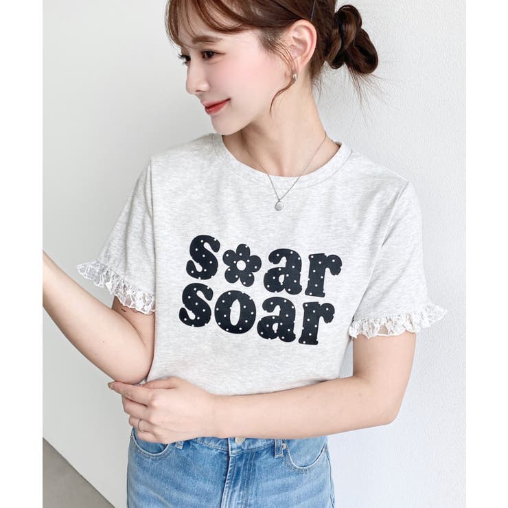 ドットロゴプリント袖口レースフリル半袖Tシャツ | moment+ | 詳細画像20 