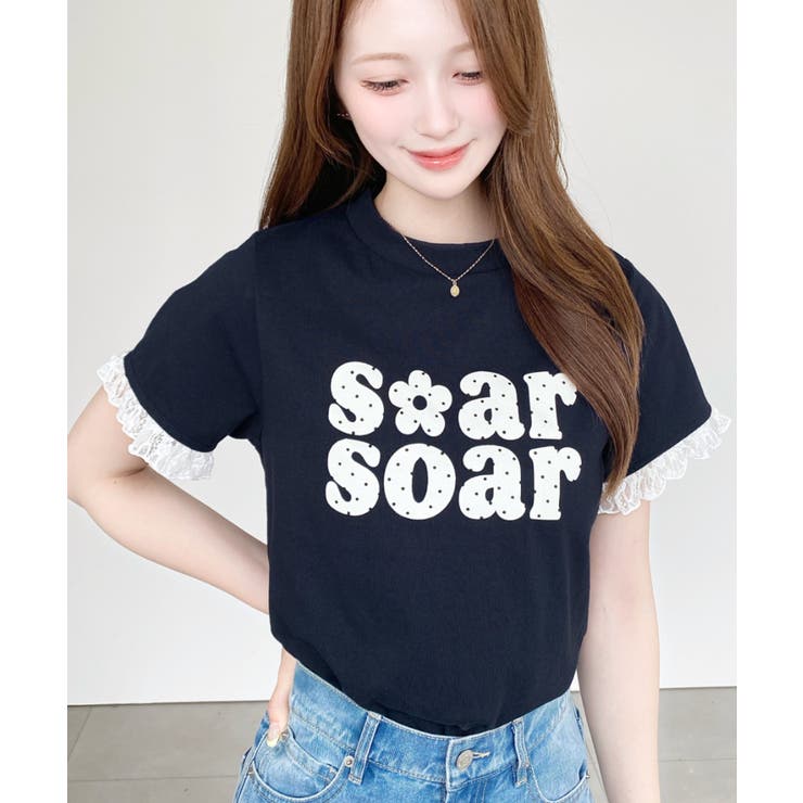 ドットロゴプリント袖口レースフリル半袖Tシャツ | moment+ | 詳細画像22 