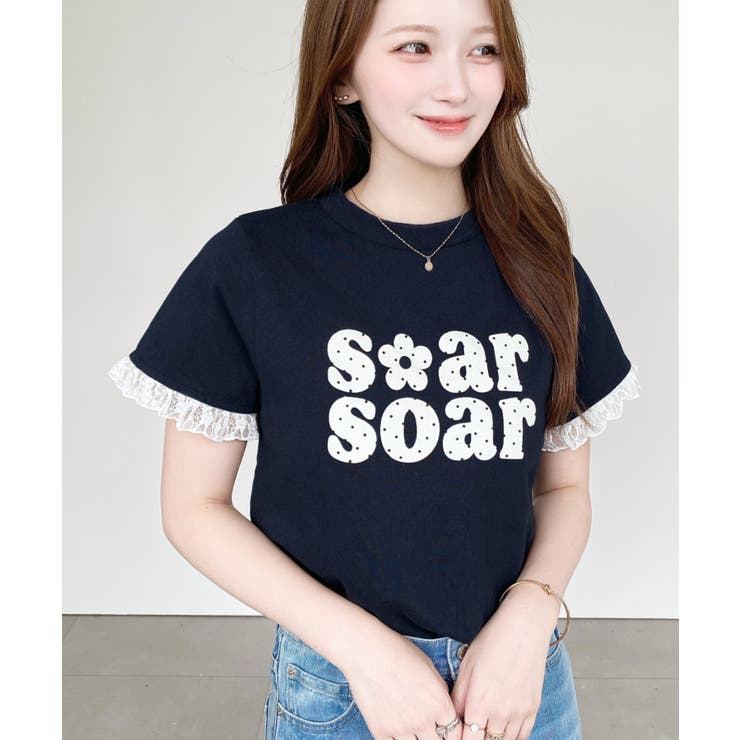 ドットロゴプリント袖口レースフリル半袖Tシャツ | moment+ | 詳細画像23 