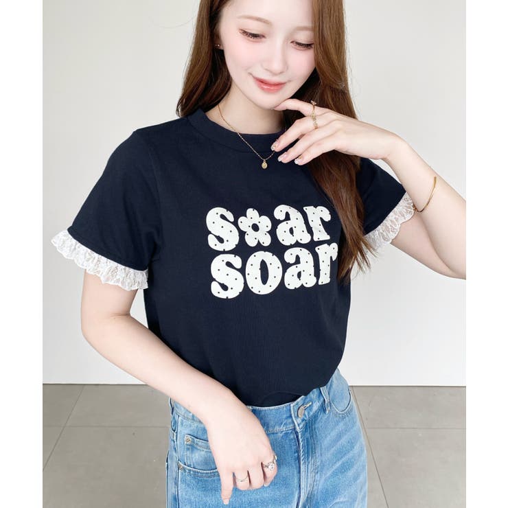 ドットロゴプリント袖口レースフリル半袖Tシャツ | moment+ | 詳細画像26 