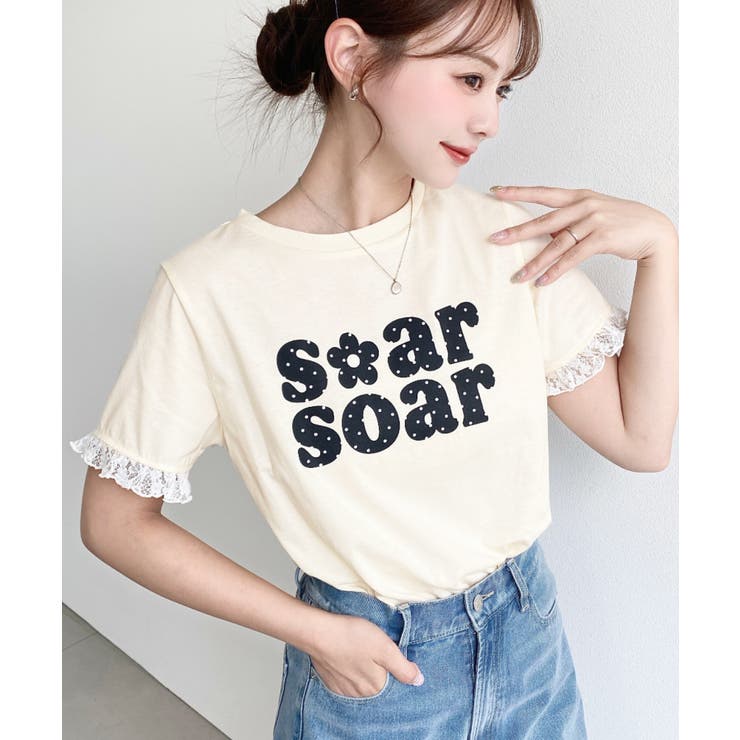 ドットロゴプリント袖口レースフリル半袖Tシャツ | moment+ | 詳細画像27 