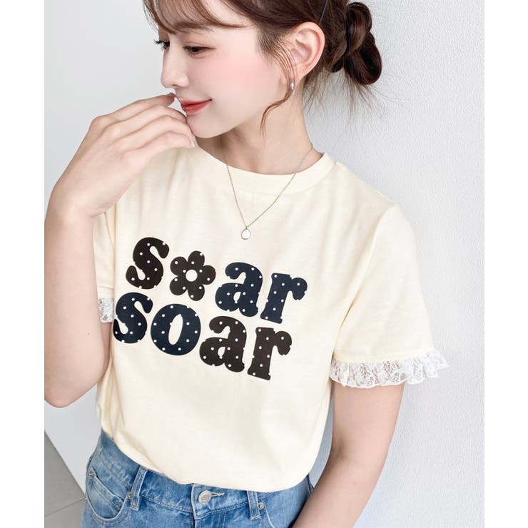 ドットロゴプリント袖口レースフリル半袖Tシャツ | moment+ | 詳細画像29 