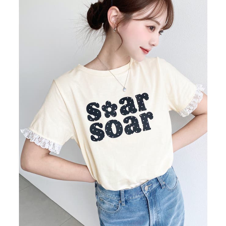 ドットロゴプリント袖口レースフリル半袖Tシャツ | moment+ | 詳細画像30 