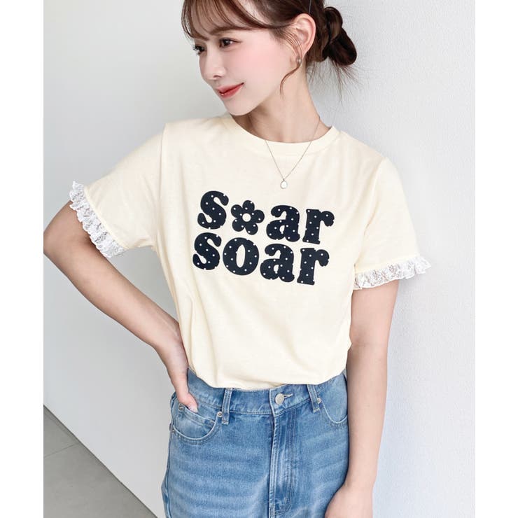 ドットロゴプリント袖口レースフリル半袖Tシャツ | moment+ | 詳細画像31 