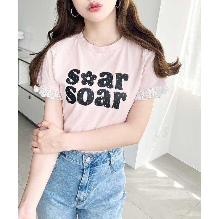 ドットロゴプリント袖口レースフリル半袖Tシャツ | moment+ | 詳細画像35 