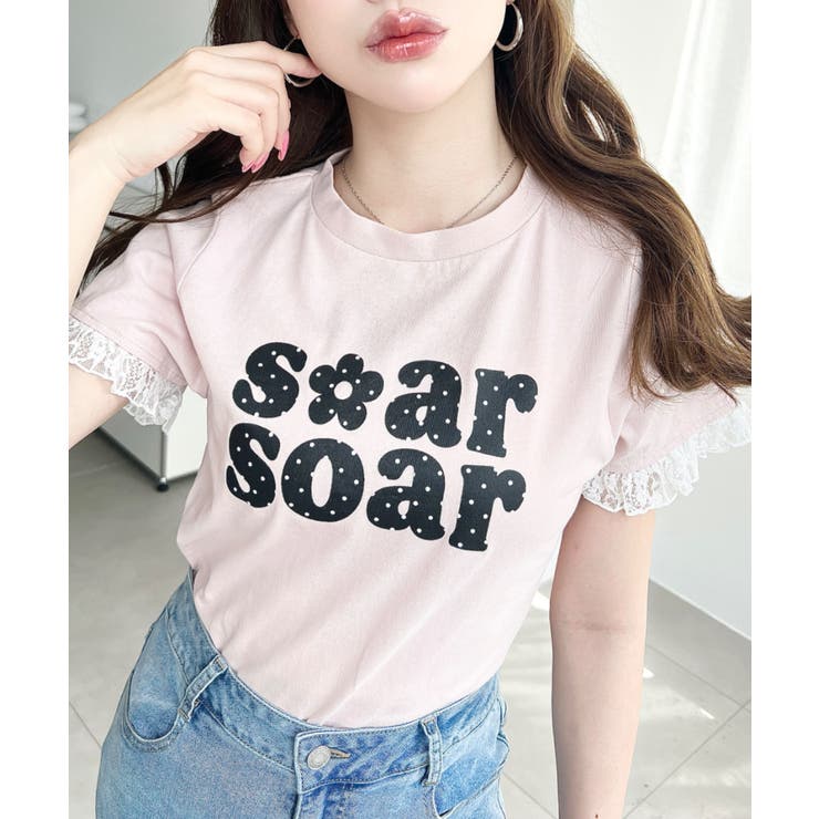 ドットロゴプリント袖口レースフリル半袖Tシャツ | moment+ | 詳細画像36 