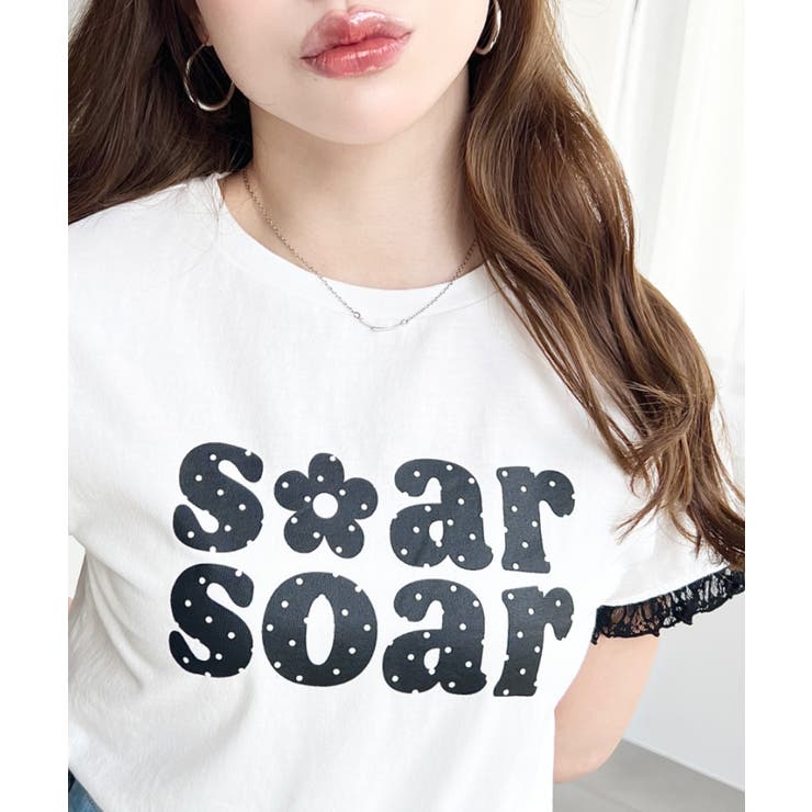 ドットロゴプリント袖口レースフリル半袖Tシャツ | moment+ | 詳細画像5 