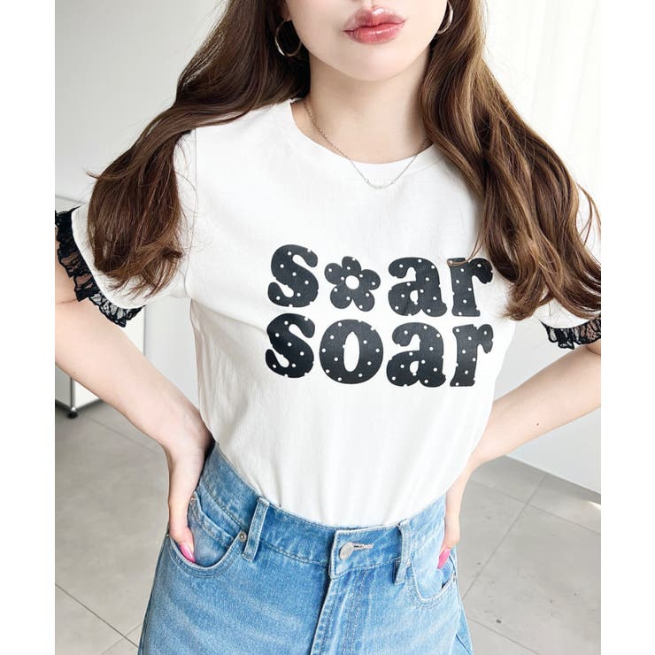 ドットロゴプリント袖口レースフリル半袖Tシャツ | moment+ | 詳細画像6 