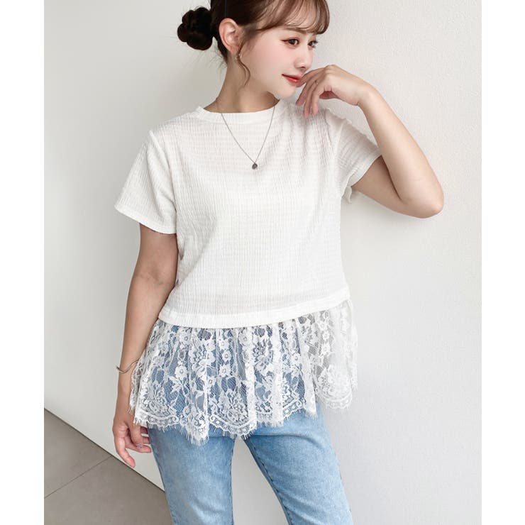 裾フリルレース半袖Tシャツ | moment+ | 詳細画像6 