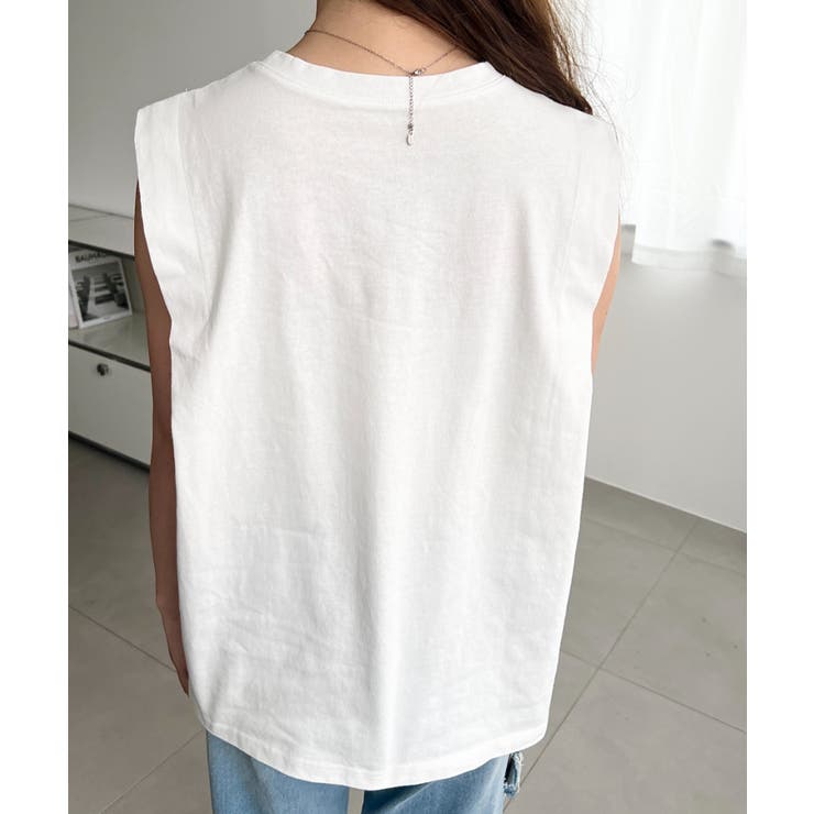 無地＆ボーダーショルダータックノースリーブTシャツ 綿100％天竺. | moment+ | 詳細画像10 