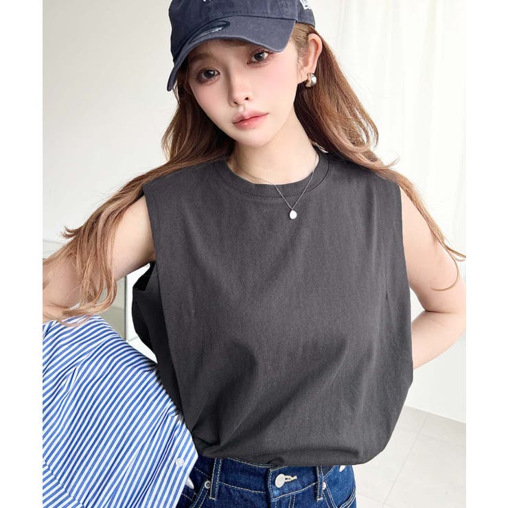 無地＆ボーダーショルダータックノースリーブTシャツ 綿100％天竺. | moment+ | 詳細画像12 