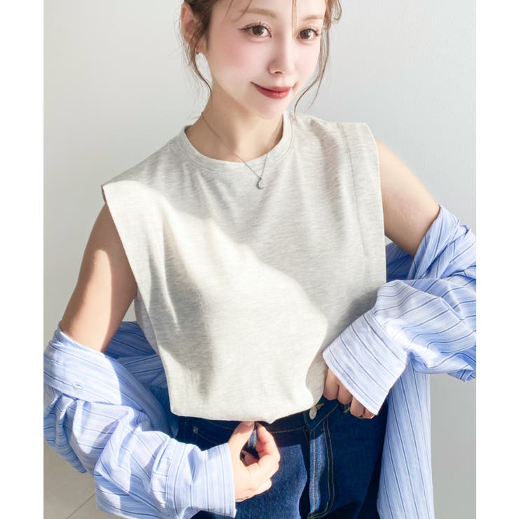 無地＆ボーダーショルダータックノースリーブTシャツ 綿100％天竺. | moment+ | 詳細画像18 