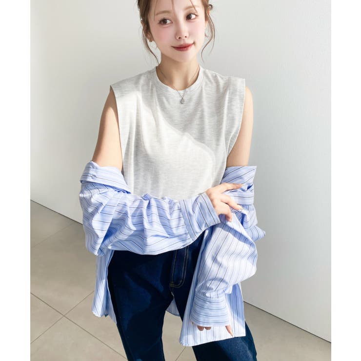 無地＆ボーダーショルダータックノースリーブTシャツ 綿100％天竺. | moment+ | 詳細画像19 