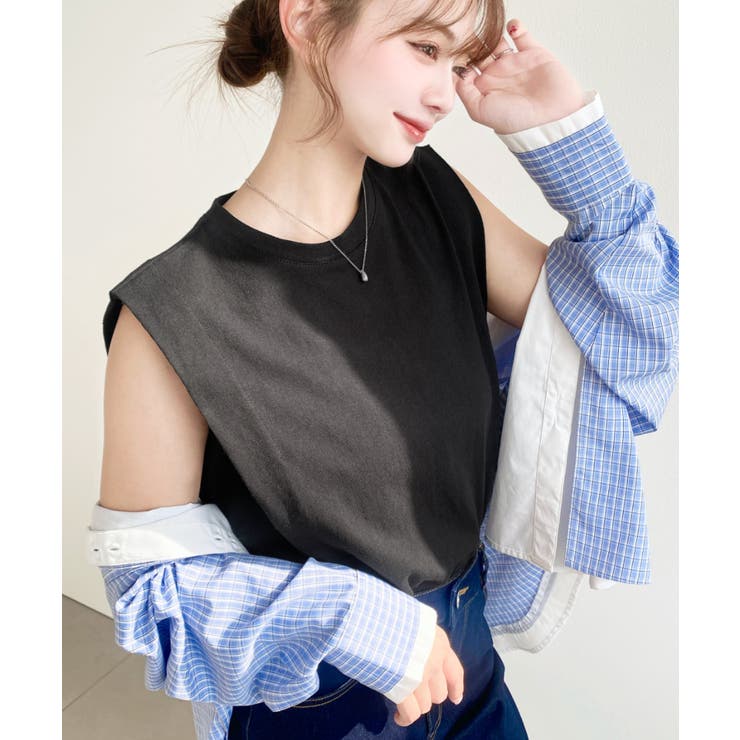 無地＆ボーダーショルダータックノースリーブTシャツ 綿100％天竺. | moment+ | 詳細画像21 