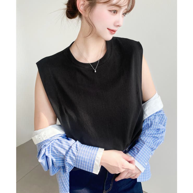 無地＆ボーダーショルダータックノースリーブTシャツ 綿100％天竺. | moment+ | 詳細画像23 