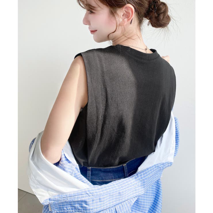 無地＆ボーダーショルダータックノースリーブTシャツ 綿100％天竺. | moment+ | 詳細画像25 