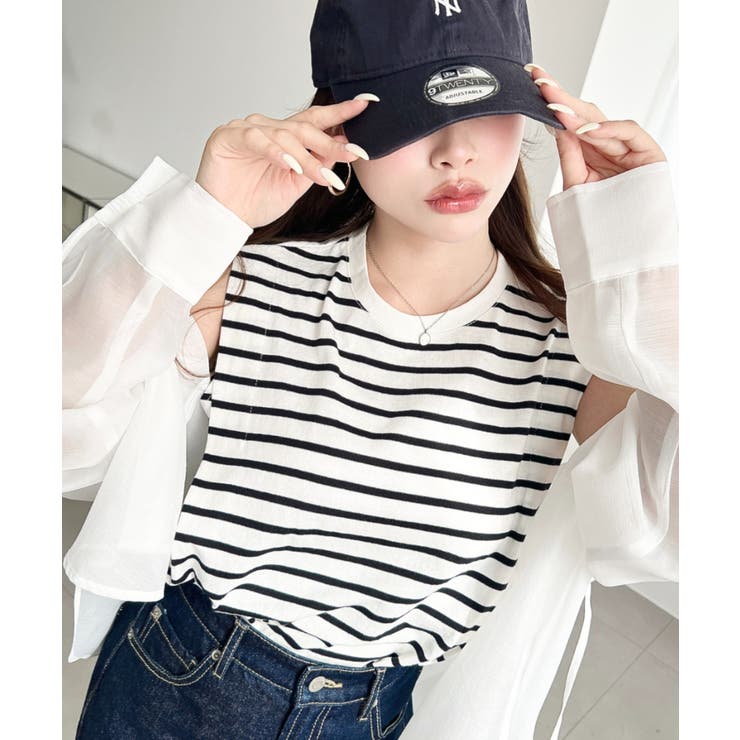 無地＆ボーダーショルダータックノースリーブTシャツ 綿100％天竺. | moment+ | 詳細画像26 