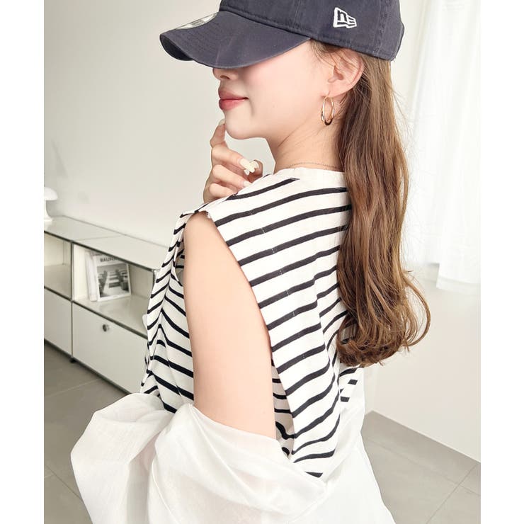 無地＆ボーダーショルダータックノースリーブTシャツ 綿100％天竺. | moment+ | 詳細画像28 