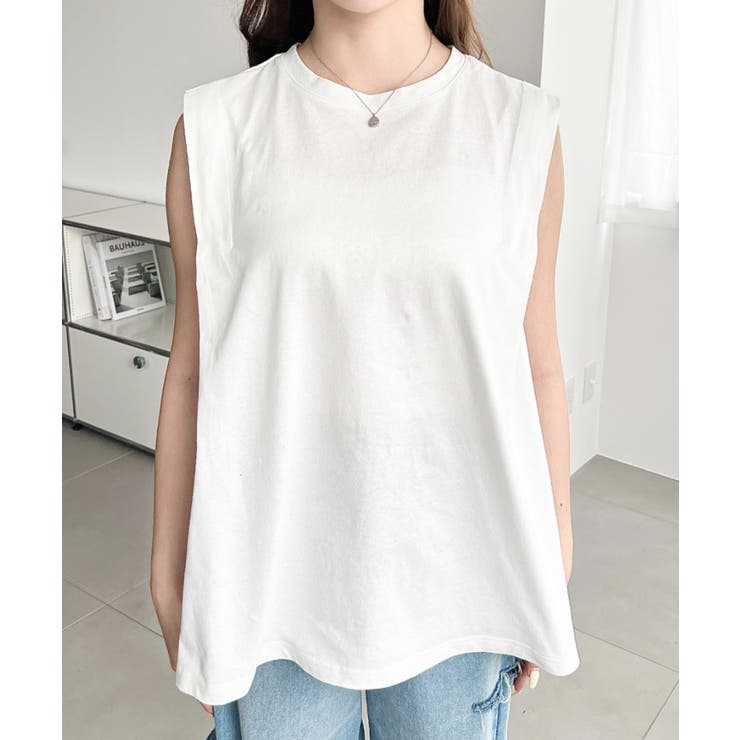 無地＆ボーダーショルダータックノースリーブTシャツ 綿100％天竺. | moment+ | 詳細画像7 