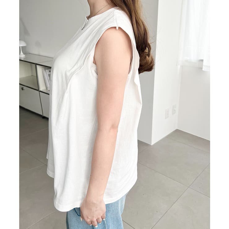 無地＆ボーダーショルダータックノースリーブTシャツ 綿100％天竺. | moment+ | 詳細画像9 