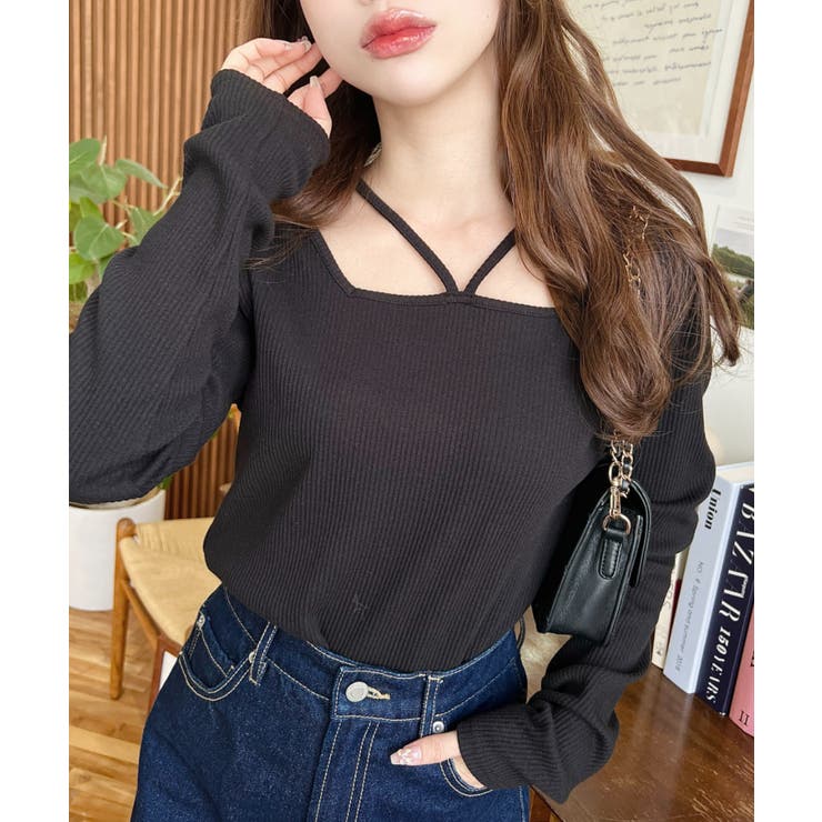 前後2WAY スクエアホルターネックプルオーバー	T/Cカットテレコリブ | moment+ | 詳細画像15