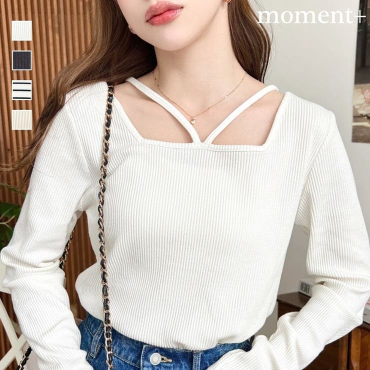 前後2WAY スクエアホルターネックプルオーバー	T/Cカットテレコリブ | moment+ | 詳細画像1