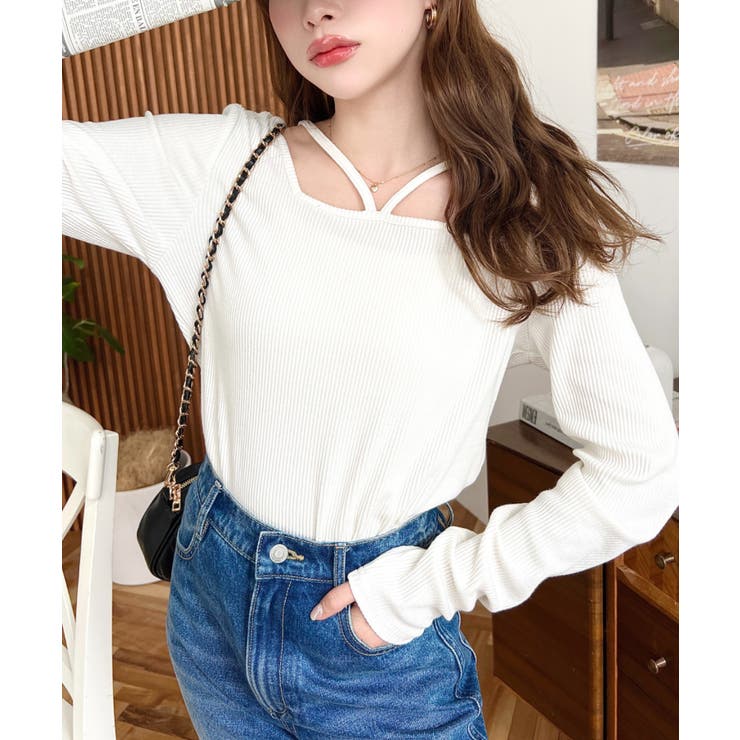 前後2WAY スクエアホルターネックプルオーバー	T/Cカットテレコリブ | moment+ | 詳細画像6