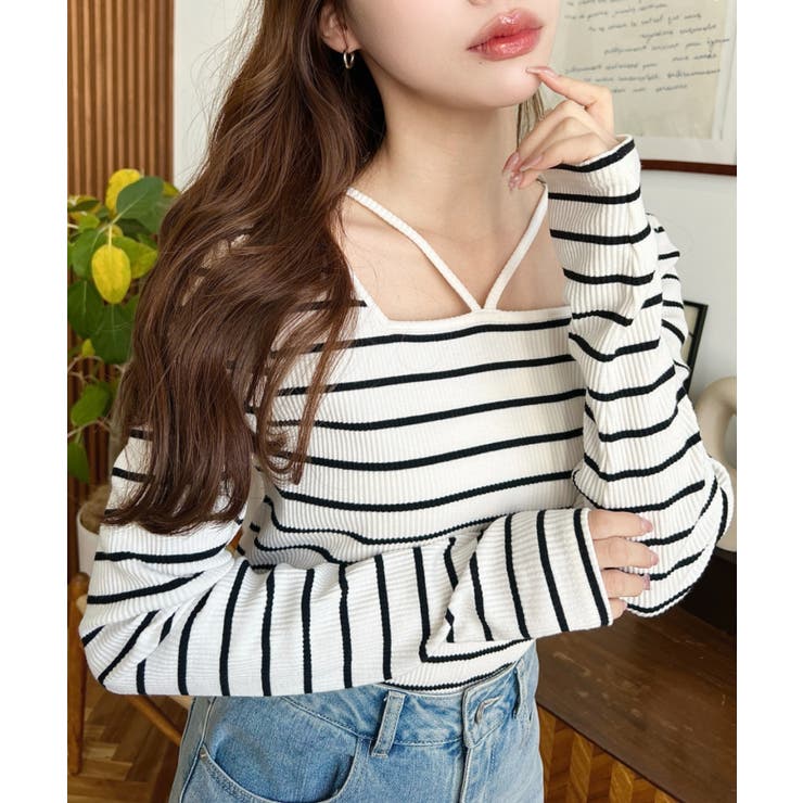 ブラック系その他 | 前後2WAY スクエアホルターネックプルオーバー	T/Cカットテレコリブ | moment+