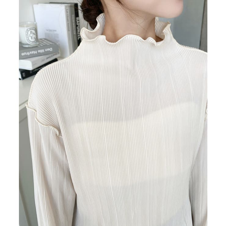 マットサテンプリーツ ハイネックメロープルオーバー無地＆袖配色 | moment+ | 詳細画像14 