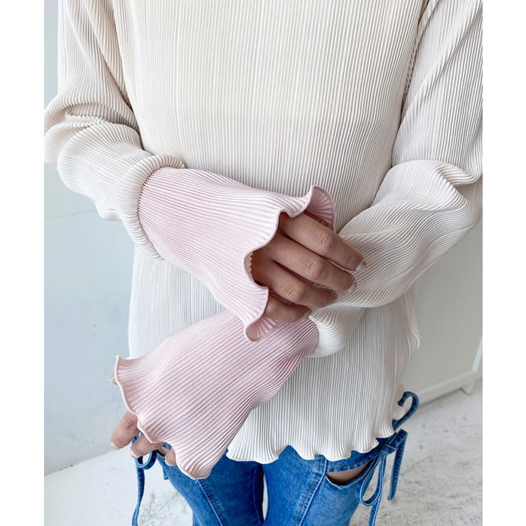 マットサテンプリーツ ハイネックメロープルオーバー無地＆袖配色 | moment+ | 詳細画像15 