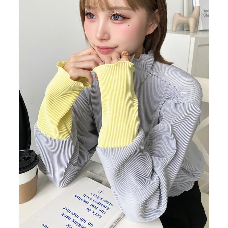 マットサテンプリーツ ハイネックメロープルオーバー無地＆袖配色 | moment+ | 詳細画像28 