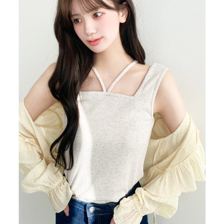 前後2WAYスクエアホルタータンクトップ T Cカットテレコリブ＆カラーネップテ… | moment+ | 詳細画像10 