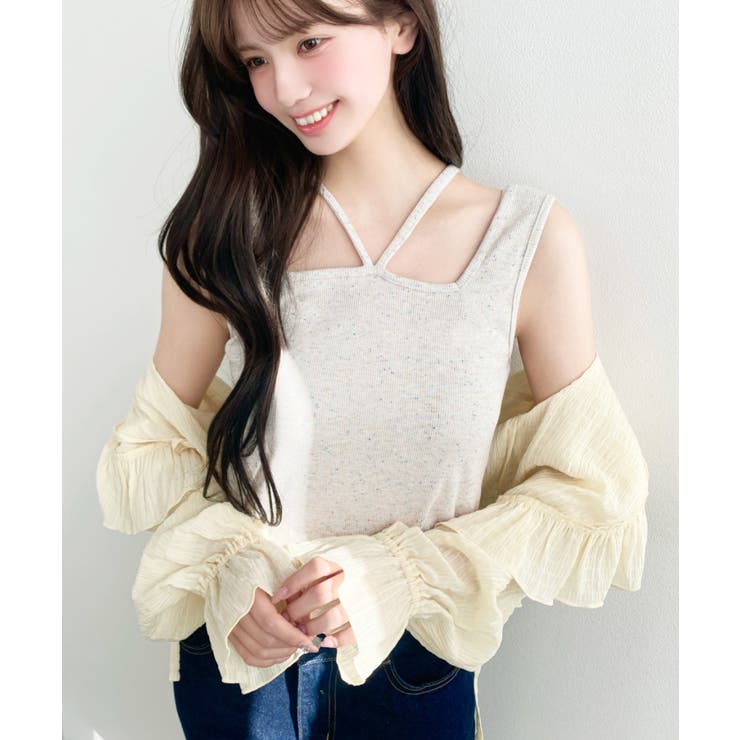 前後2WAYスクエアホルタータンクトップ T Cカットテレコリブ＆カラーネップテ… | moment+ | 詳細画像11 