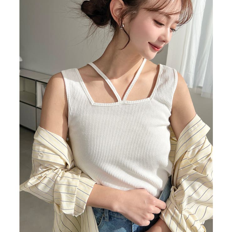 前後2WAYスクエアホルタータンクトップ T Cカットテレコリブ＆カラーネップテ… | moment+ | 詳細画像13 