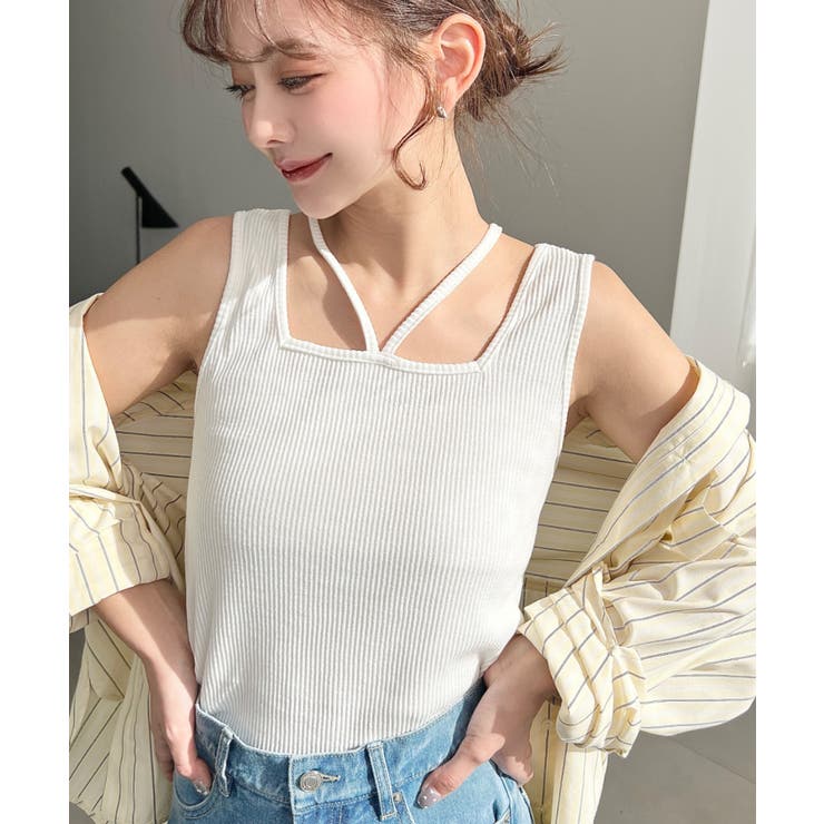 前後2WAYスクエアホルタータンクトップ T Cカットテレコリブ＆カラーネップテ… | moment+ | 詳細画像14 