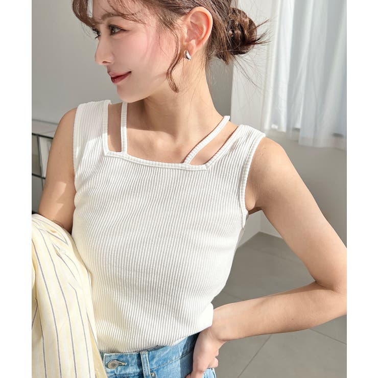 前後2WAYスクエアホルタータンクトップ T Cカットテレコリブ＆カラーネップテ… | moment+ | 詳細画像17 