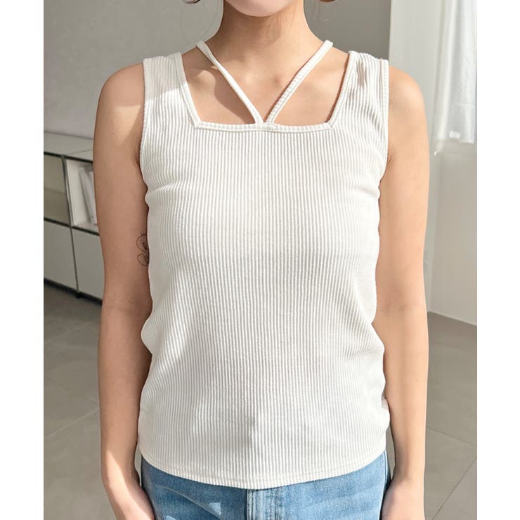 前後2WAYスクエアホルタータンクトップ T Cカットテレコリブ＆カラーネップテ… | moment+ | 詳細画像19 