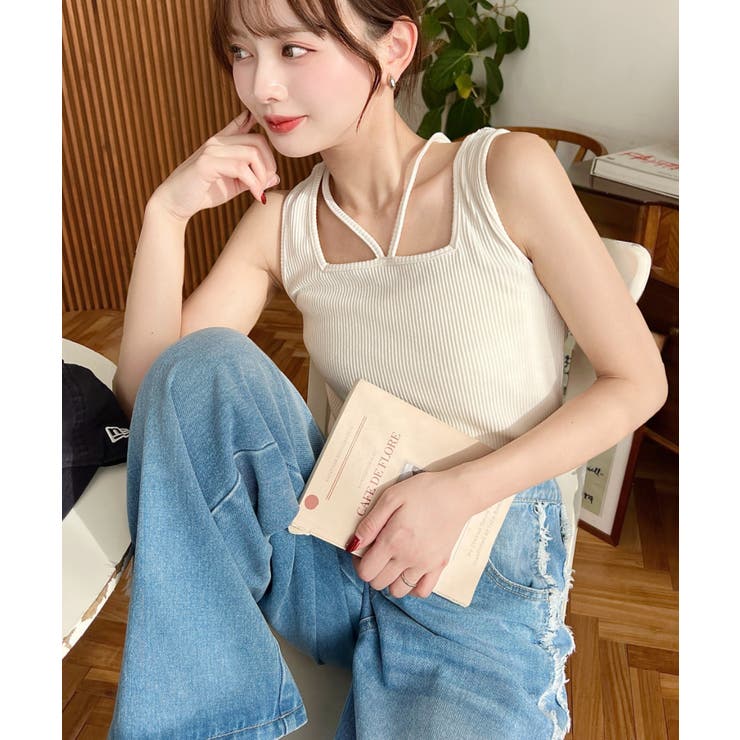 前後2WAYスクエアホルタータンクトップ T Cカットテレコリブ＆カラーネップテ… | moment+ | 詳細画像25 