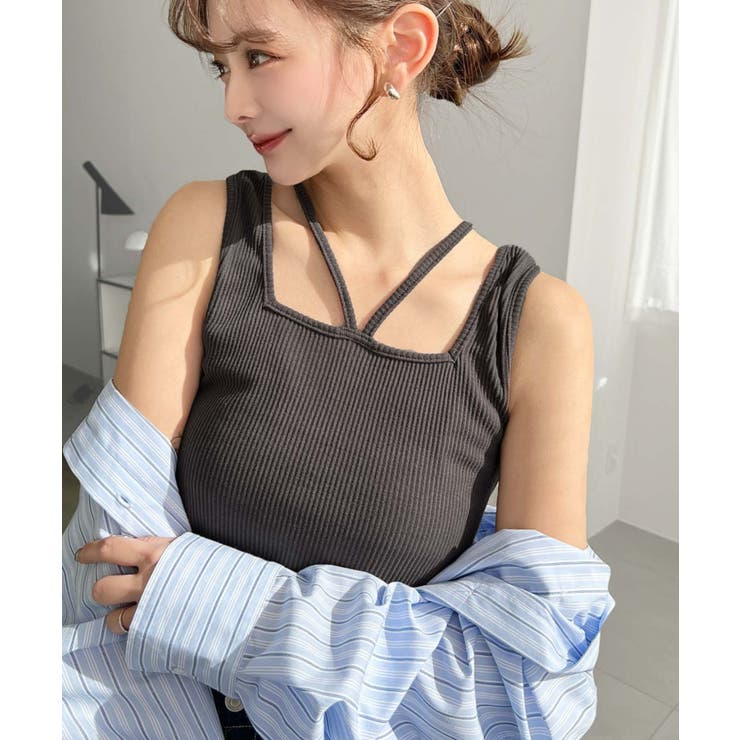 前後2WAYスクエアホルタータンクトップ T Cカットテレコリブ＆カラーネップテ… | moment+ | 詳細画像27 