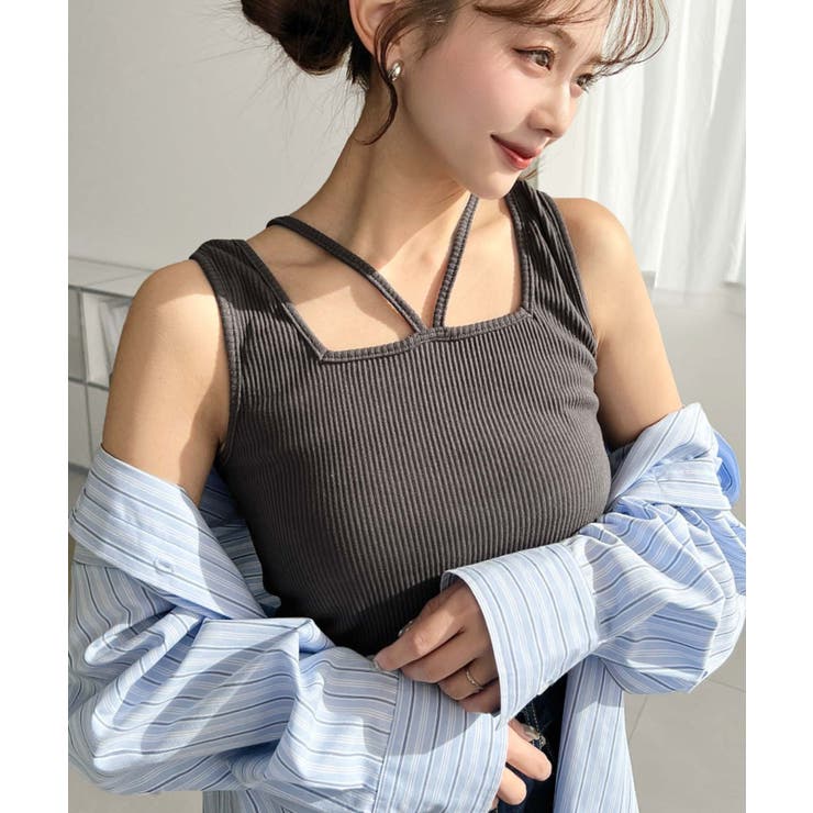 前後2WAYスクエアホルタータンクトップ T Cカットテレコリブ＆カラーネップテ… | moment+ | 詳細画像28 