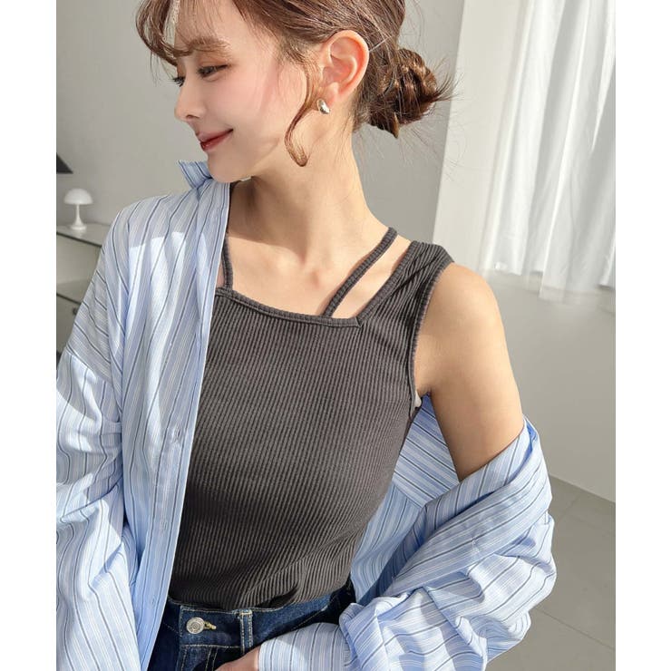 前後2WAYスクエアホルタータンクトップ T Cカットテレコリブ＆カラーネップテ… | moment+ | 詳細画像31 