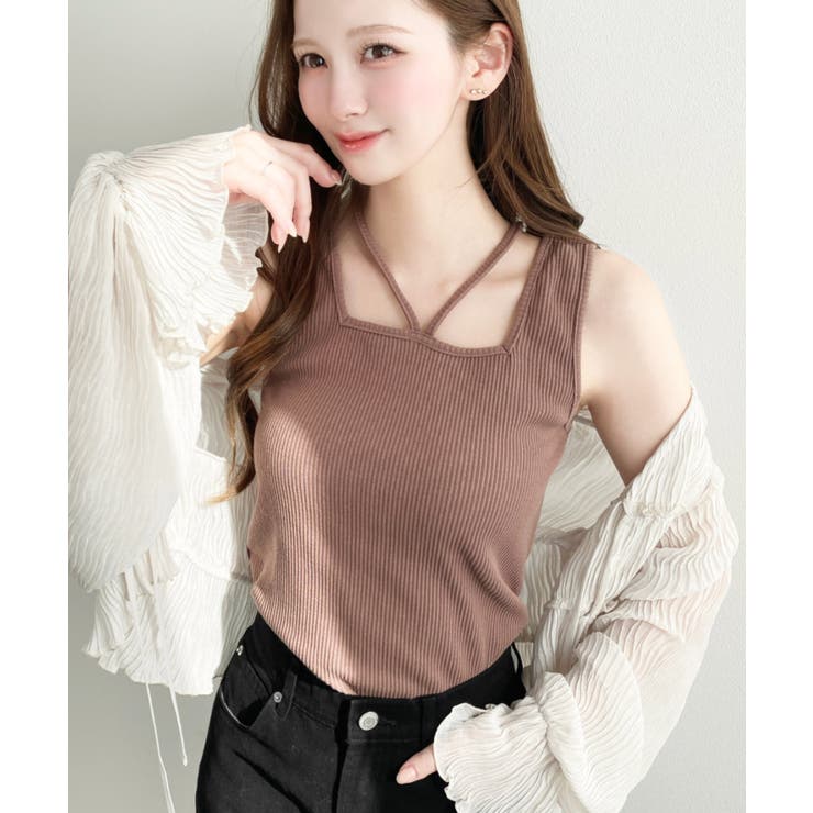 前後2WAYスクエアホルタータンクトップ T Cカットテレコリブ＆カラーネップテ… | moment+ | 詳細画像32 