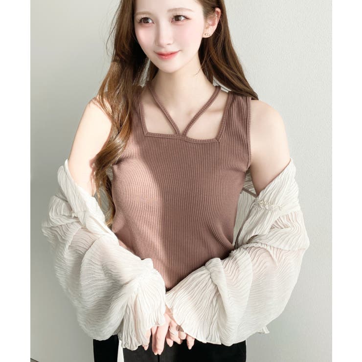 前後2WAYスクエアホルタータンクトップ T Cカットテレコリブ＆カラーネップテ… | moment+ | 詳細画像34 